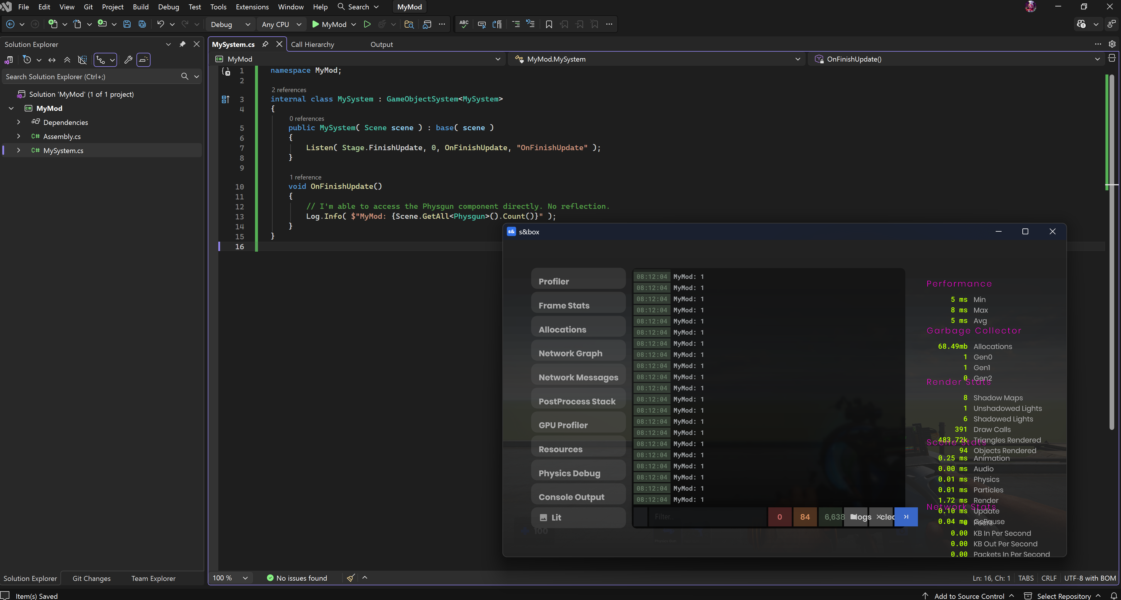 An example mod that logs how many Physguns are in the scene.